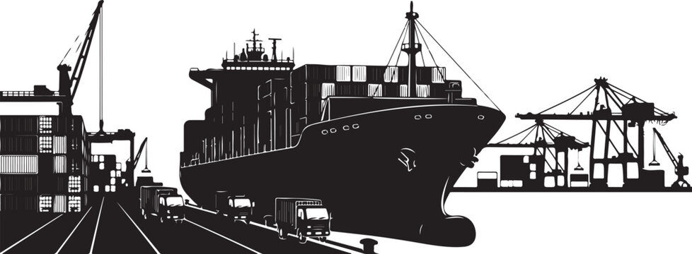 Cargo ship and cranes at a busy port terminal