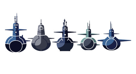 Set of Modern Submarine Vector Icons in Flat Design Minimalist Style Isolated on White Background © Imroatul mutmainah