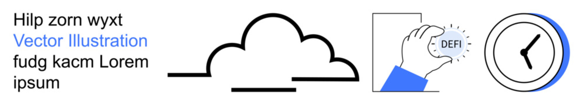 Data storage, documentation, definitions, time management, abstract concepts, productivity. Minimalistic cloud, hand holding text and clock elements. Data storage and documentation concept