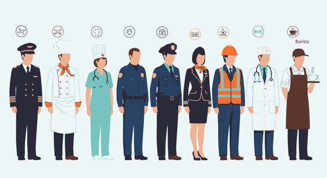Diverse Occupations Flat Vector Illustration