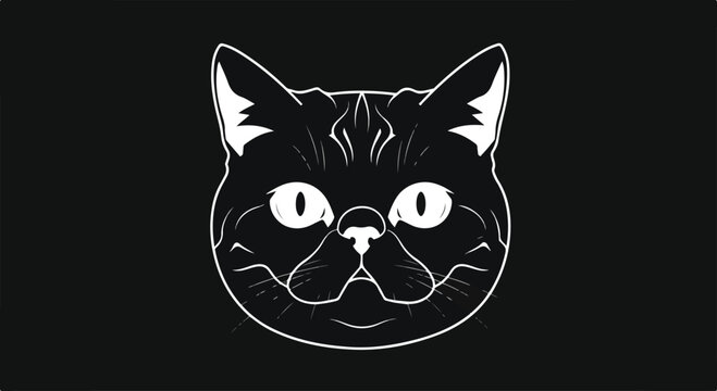 Exotic Shorthair negative space vector illustration, single Exotic Shorthair cat face using negative space, dark background, premium luxury minimal style, clean geometric vector, modern stock