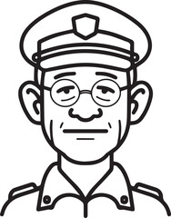 Obraz premium Hand Drawn Elderly Police Officer Man Black and White Illustration in Minimal Line Art Style Design