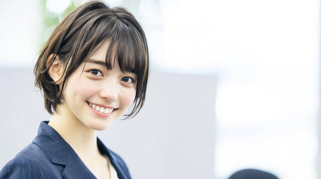 Smiling businesswoman portrait with clean background and copy space、笑顔の女性ビジネスパーソンのクリーンなポートレート
