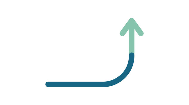 A curved arrow changing direction upwards on a transparent background