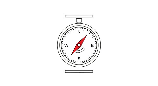 Simple linear illustration of a precise navigation compass displaying clear cardinal directions