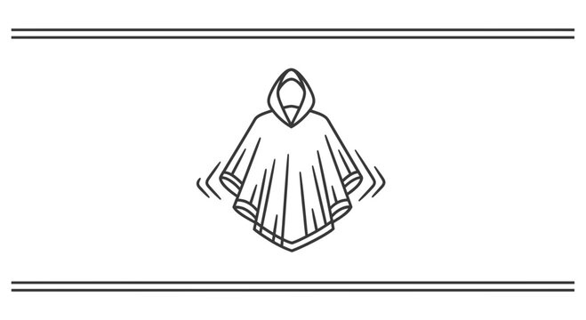 Minimalist line art illustration of a hooded poncho showcasing lightweight fabric or movement for