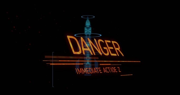 Displaying holographic DANGER warning over black HUD, showing IMMEDIATE ACTION Z, missile schematic