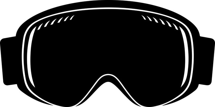 Black ski goggles, winter sports equipment, protective eyewear, vector icon