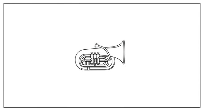 Elegant monochrome illustration of a classic brass euphonium wind instrument perfect for musical