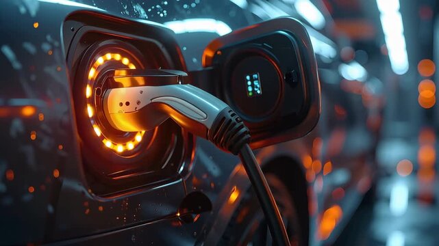 Electric Car Charging: A modern electric vehicle charges, showcasing the future of transportation and environmental sustainability.