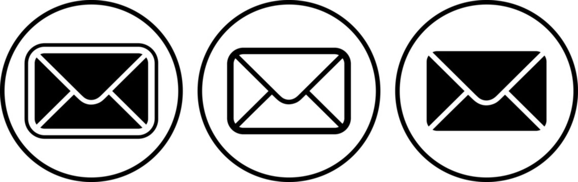 Three variations of envelope icons within circular borders displayed in a row.