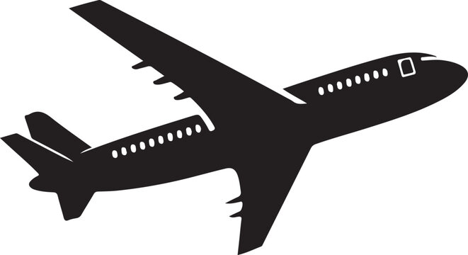 A sleek twin-engine jetliner captured in mid-flight with wings extended Vector, illustration