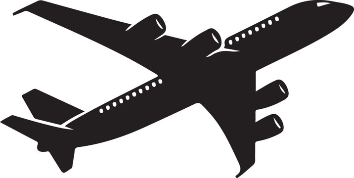 A sleek black silhouette of a twin-engine propeller aircraft in flight Vector, illustration