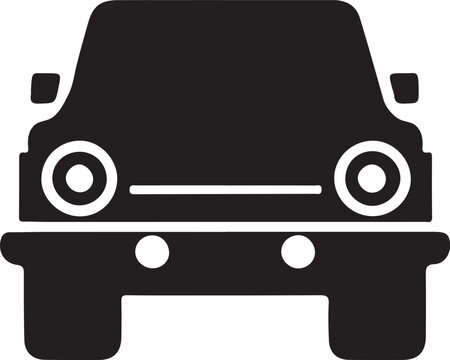 Front view silhouette of a classic pickup truck with round headlights and side mirrors Vector, illustration