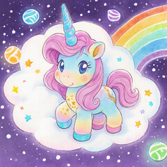 Fototapeta premium Cute Unicorn Rainbow Watercolor Art Illustration