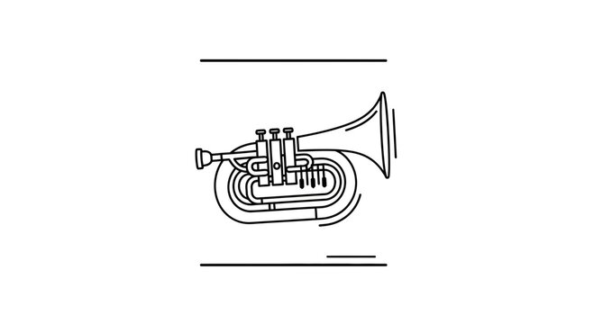 Elegant Single Line Drawing of a Contemporary Brass Musical Instrument Euphonium Horn with Bell