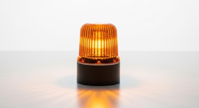 Amber Warning Beacon Light Isolated on White Background Stock Image, Professional Industrial Safety Signal Lamp for Construction Vehicles and Emergency Alert Systems Photography