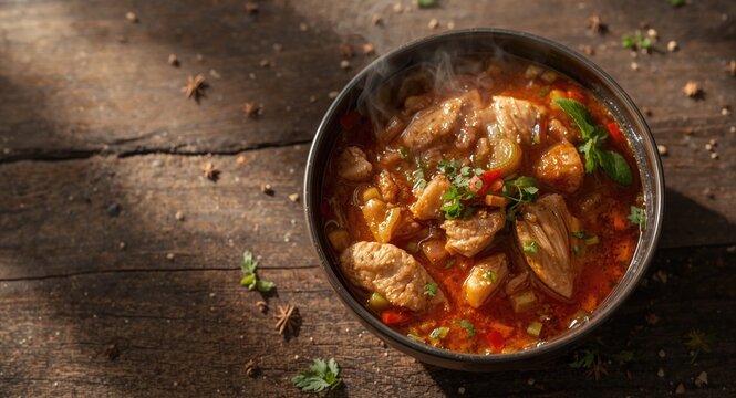 Spicy Korean Dak Gomtang chicken soup with vegetables
