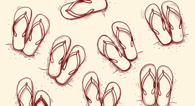 Beach summer vacation naive outline sketch vector illustration of flip flops