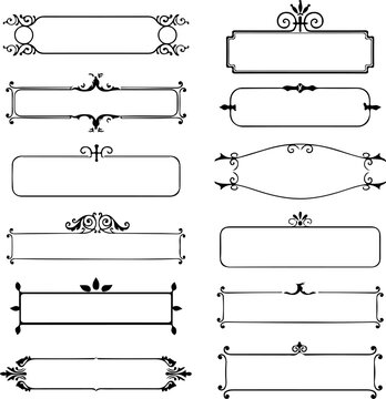 Compilation of ornate rectangular frames for text and titles with title block with graphic resource with calligraphy element