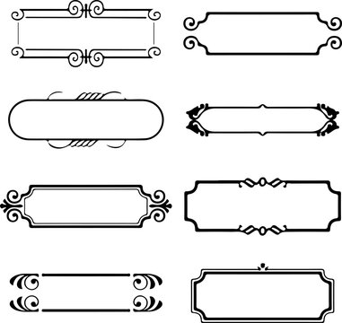 Assortment of ornate blank frames and labels for design with title block with graphic resource with calligraphy element