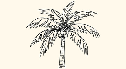 Beach summer vacation naive outline sketch vector illustration of a palm tree © Crushin