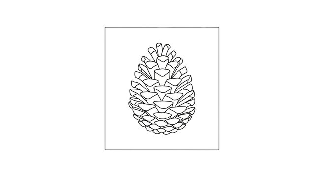 Pine Cone Outline Drawing, Botanical Illustration, Nature Element, Isolated on White Background
