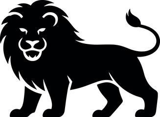 Lion silhouette illustration with mane in minimalist wildlife animal black vector style © MstAduri