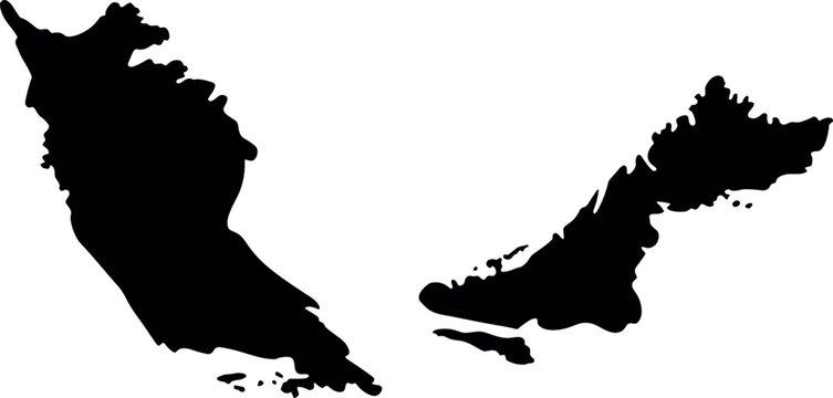 Malaysia map silhouette with peninsula and Borneo regions in minimalist black vector design