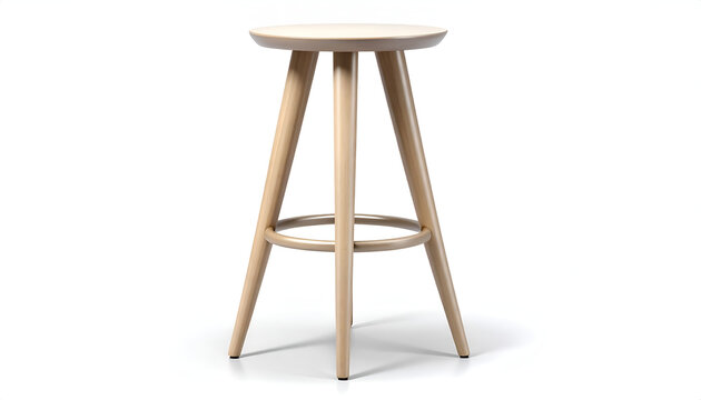 Wooden stool with three legs isolated.