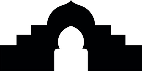 Mosque silhouette icon with Islamic architecture dome in minimalist black vector illustration © MstAduri