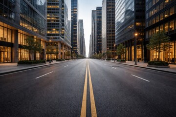 Obraz premium Empty urban street with modern office buildings and copy space for text