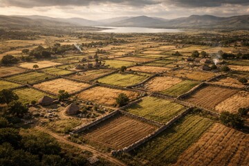Aerial View of Ancient Stone Age Fields with Expansive Landscape