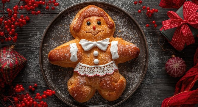 Traditional German sweet bread weckmann shaped for St Nicholas festival