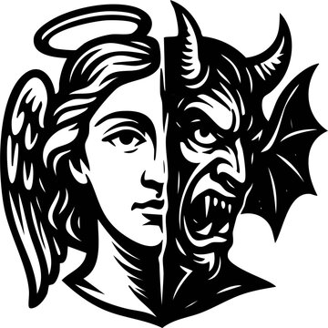 Angel And Devil : angel and devil with tribal tattoo vector illustration silhouette profile design