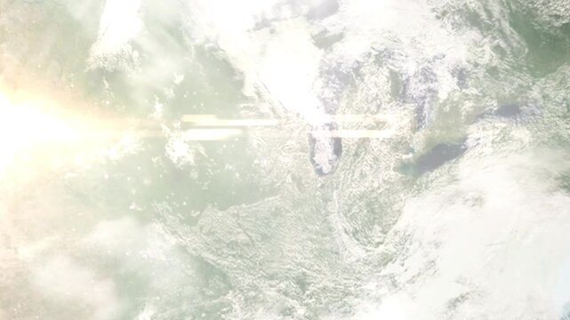 Earth zoom in from space and focus on Rockford, Illinois, USA. Background for travel intro or blog. Satellite view. 3D style Animation. Images from NASA.