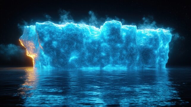 Glowing ice berg on dark water