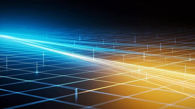 Abstract digital grid with light beams