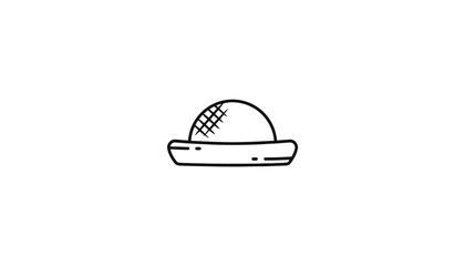 Fototapeta premium Hand-drawn safari hat icon, simple line art, vintage explorer accessory, isolated on white background
