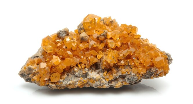 Isolated natural Sphalerite and Calcite mineral cluster displayed on a white backdrop
