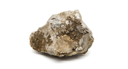 Fototapeta premium Clean white backdrop with pentlandite nickel sulfide ore sample highlighting important nickel extraction sites