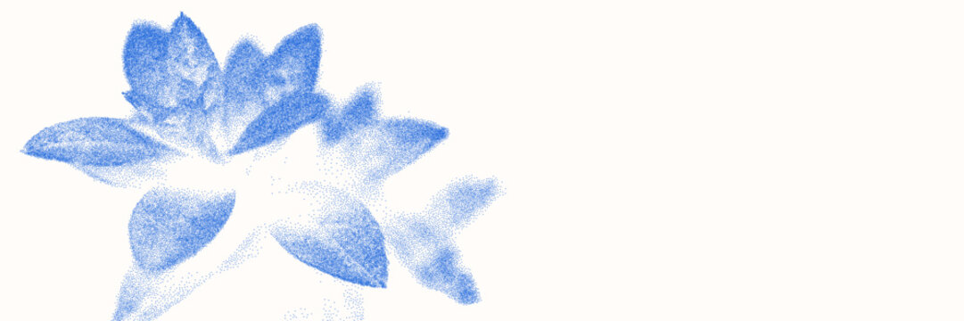 Cyanotype halftone overlay texture bg with leaves silhouettes. Vector soft blue wallpaper for template, graphic design projects, artworks