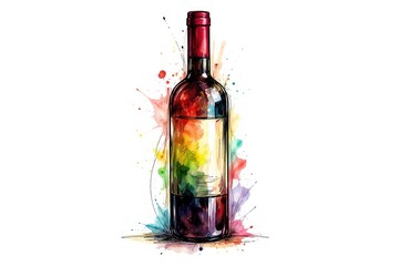 Fototapeta premium Hand drawn ink illustration of a colorful wine bottle with a white background