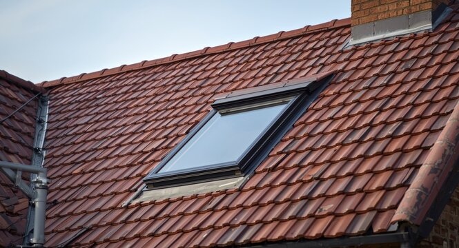 Upgrading attic roofing system with red brick tiles and a modern roof window