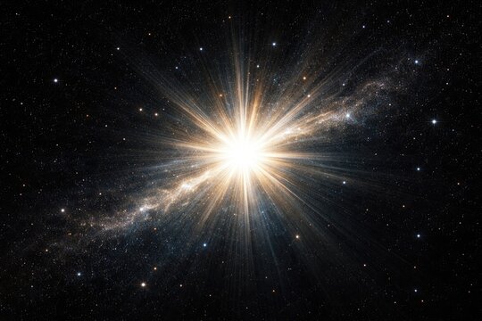 Radiant burst of light against a vast black night sky filled with twinkling stars