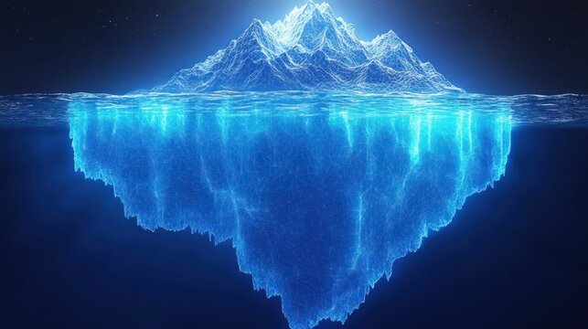 Iceberg, digitally rendered, underwater view