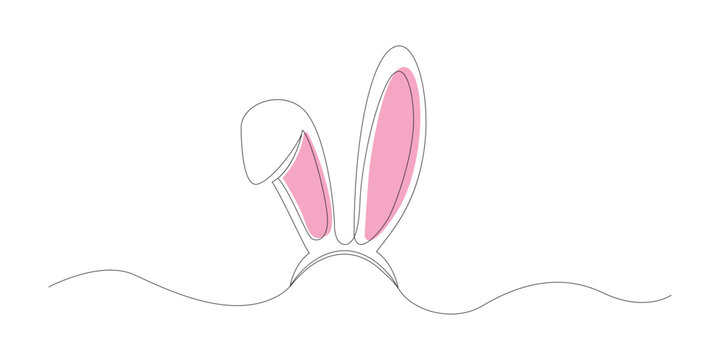 A solid line drawing of an Easter bunny. A greeting banner design featuring a bunny and ears in a simple line style.