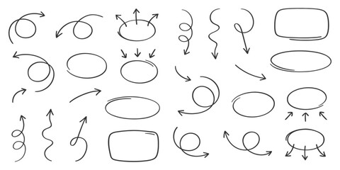Naklejka premium Hand-Drawn Arrows and Shapes Collection, Isolated on White Background