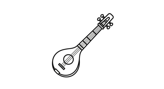 Line Art Illustration of a Traditional Stringed Musical Instrument, Lute-like
