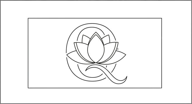 Lotus Flower Emblem with Q Letter and Circle - Zen, Yoga, Meditation, Wellness Logo